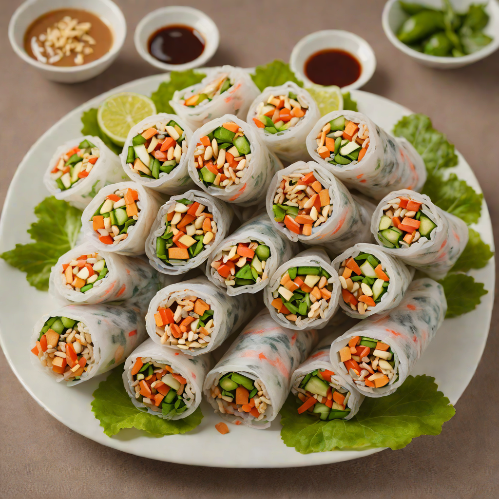 Vietnamese-Inspired Rice Paper Rolls with Spicy Peanut Dipping Sauce