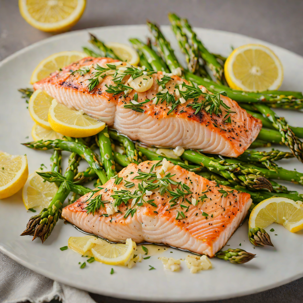 Garlic-Roasted Salmon with Lemon-Dill Asparagus