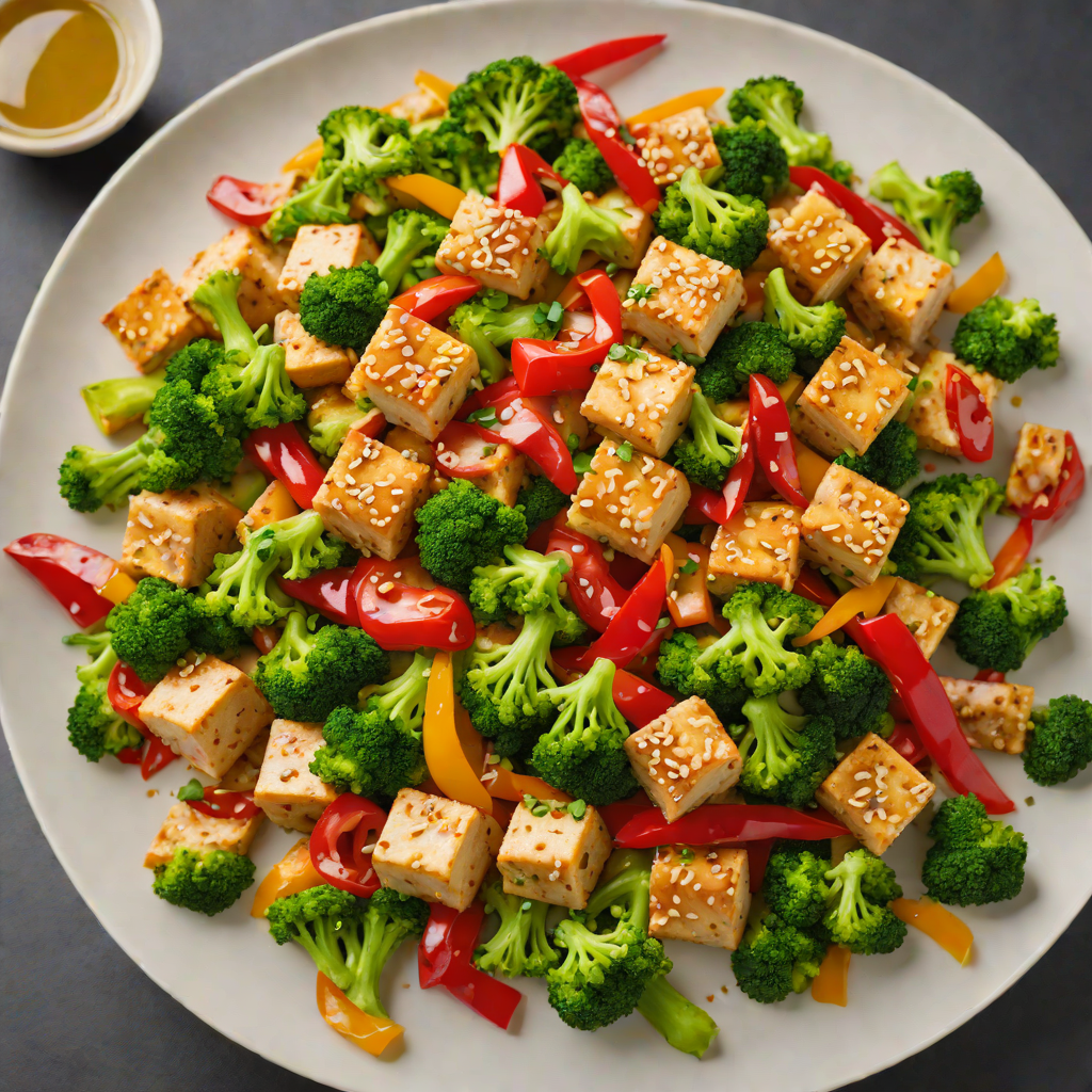 Stir-Fried Garlic Tofu with Broccoli and Bell Pepper