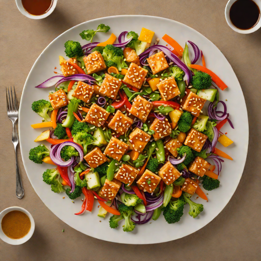 Crispy Tofu Stir-Fry with Ginger-Soy Glaze and Rainbow Vegetables