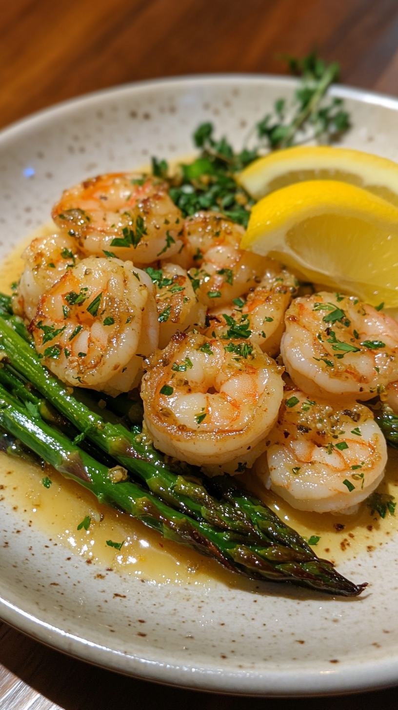 Sautéed Shrimp with Garlic Lemon Butter and Asparagus