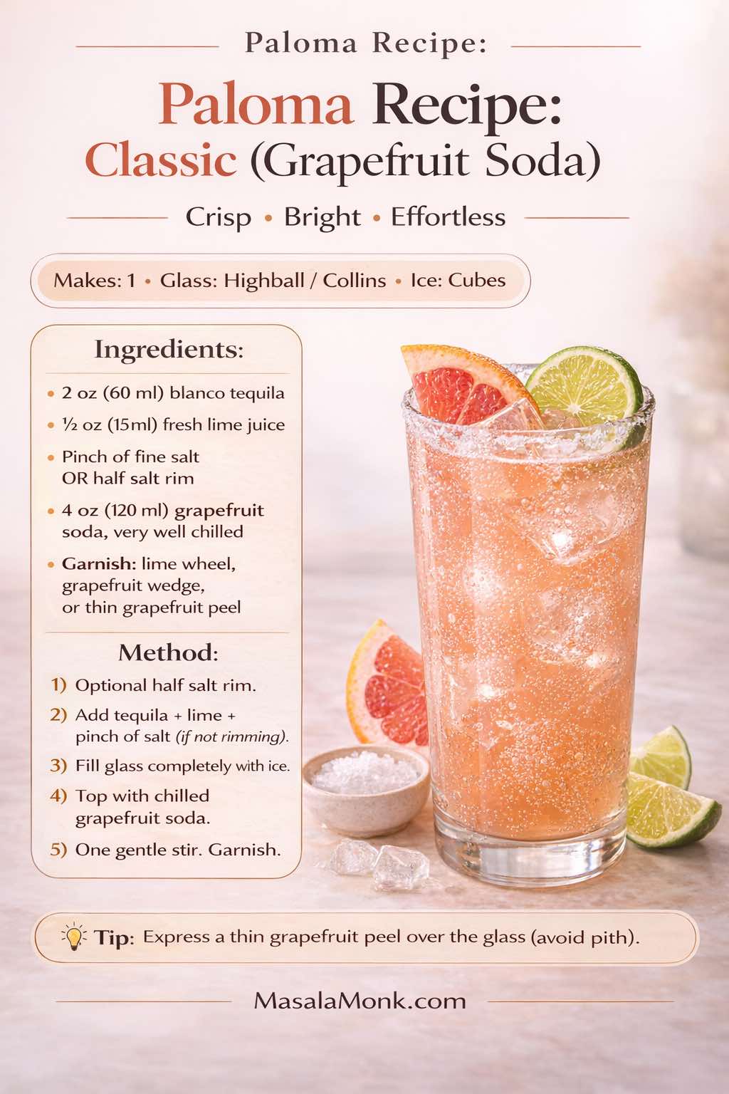 Oaxacan Mezcal Paloma with Fresh Lime and Grapefruit