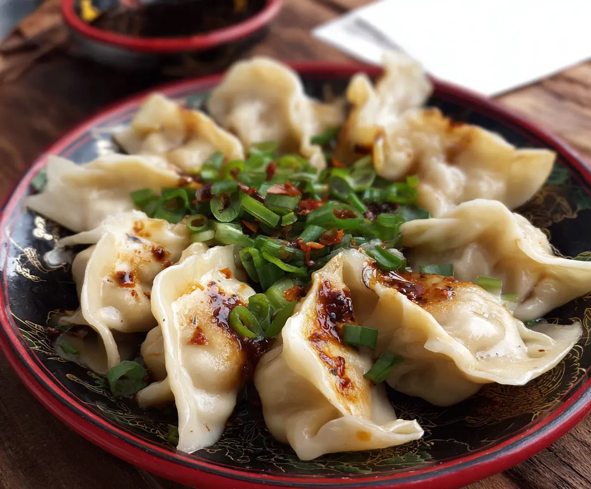 Pan-Fried Taro and Pork Dumplings with Garlic-Chili Dipping Sauce