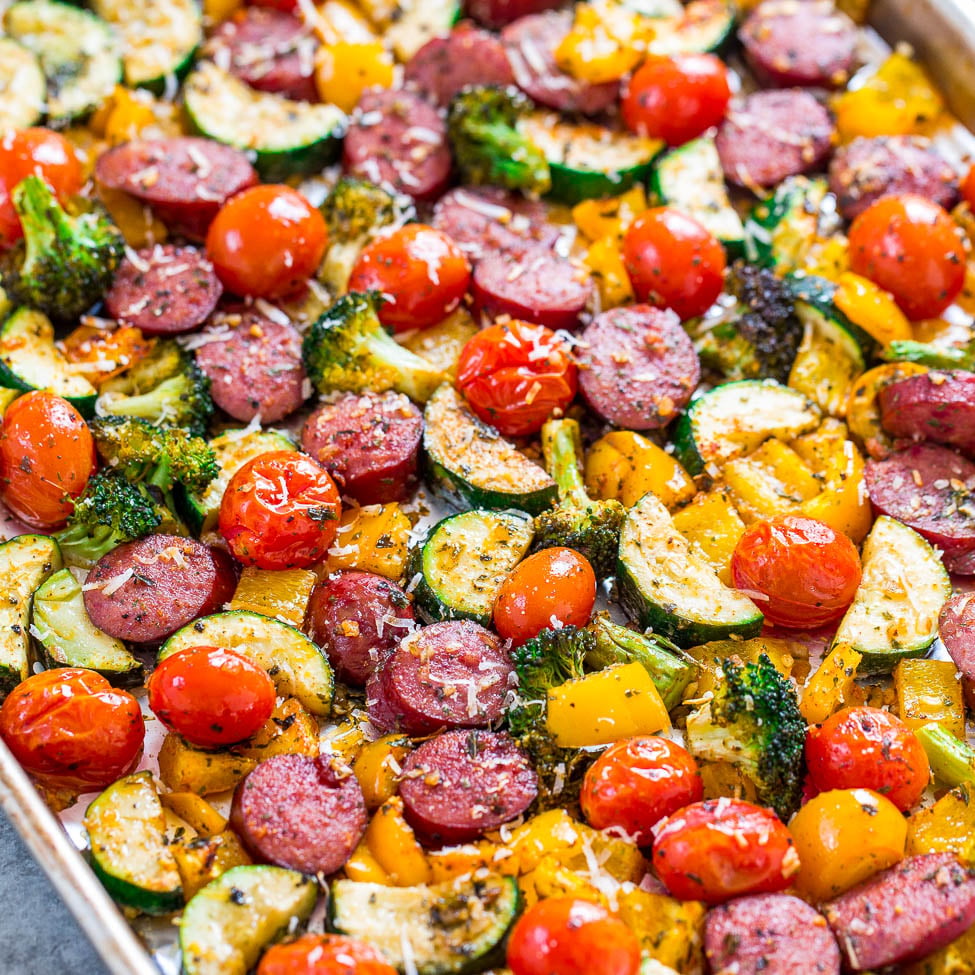 Rustic Sheet Pan Sausage with Root Vegetables