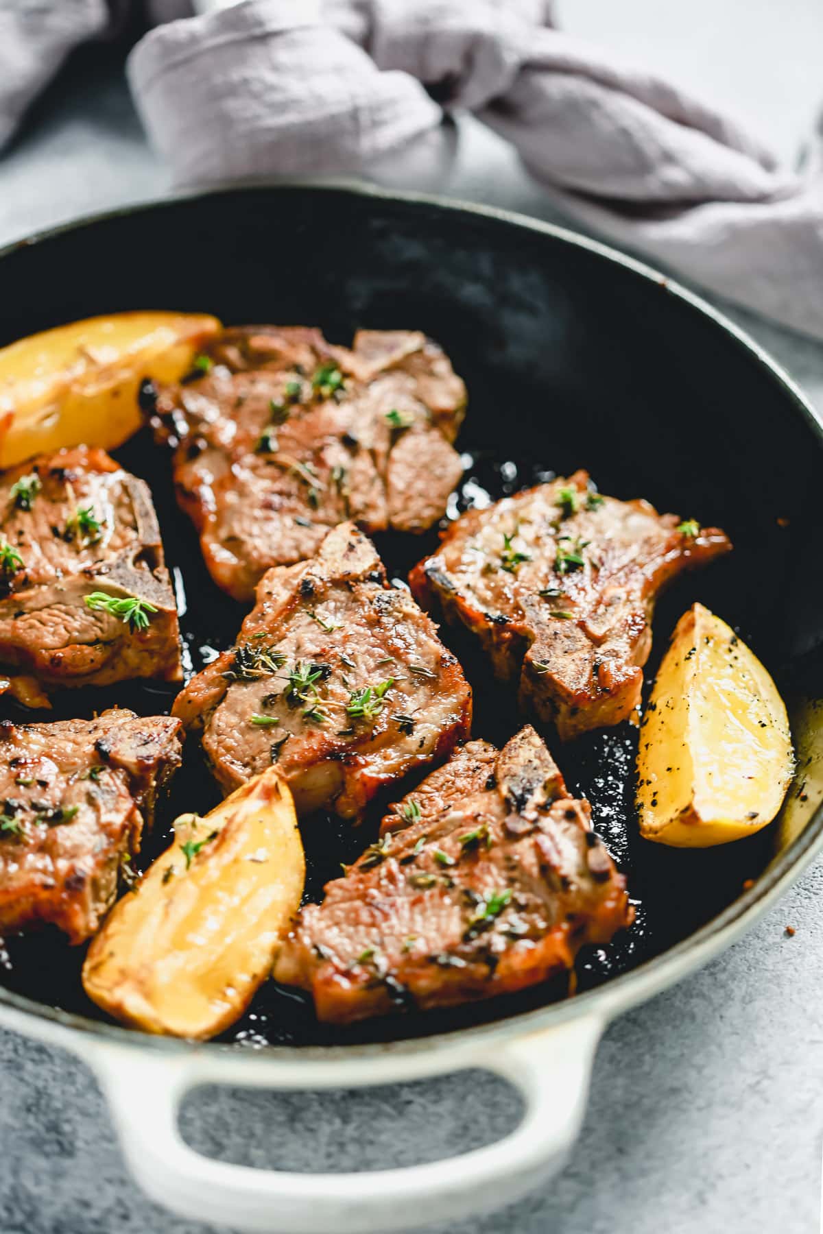 Lemon-Thyme Roasted Lamb Chops with Garlic Mashed Potatoes