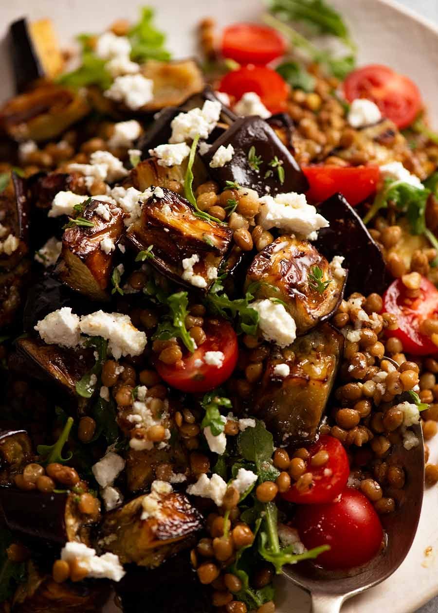Roasted Eggplant and Bulgur Salad with Pomegranate Molasses