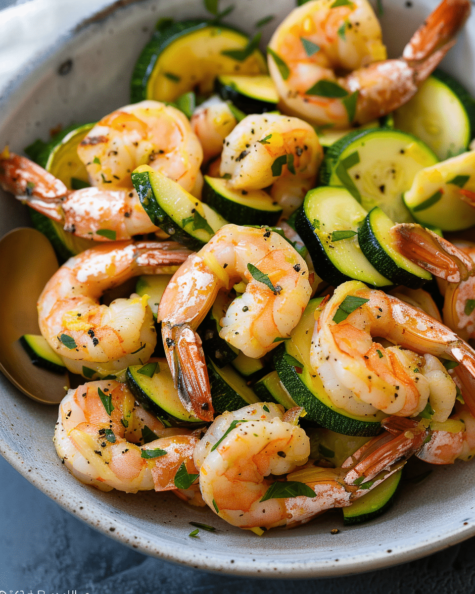 Sautéed Shrimp with Zucchini Noodles and Lemon Basil Sauce