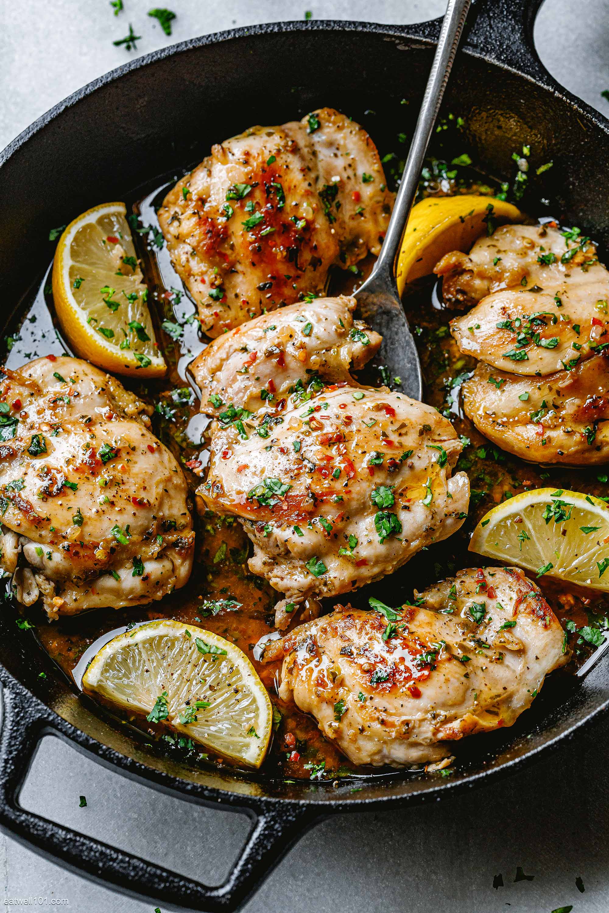 Roasted Lemon-Garlic Chicken Thighs with Sautéed Brussels Sprouts