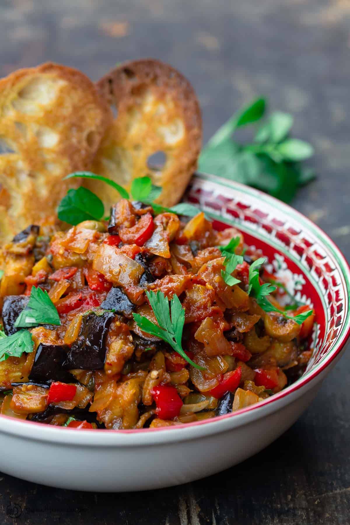 Sicilian-Style Caponata with Roasted Eggplant and Sweet Tomato Sauce