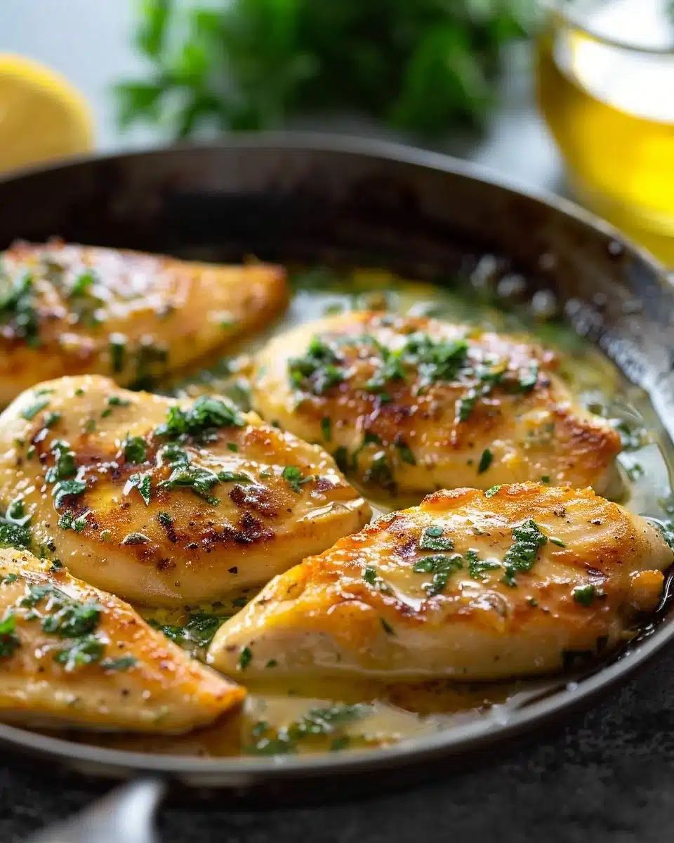 Pan-Seared Chicken with Warm Garlic Lemon Sauce