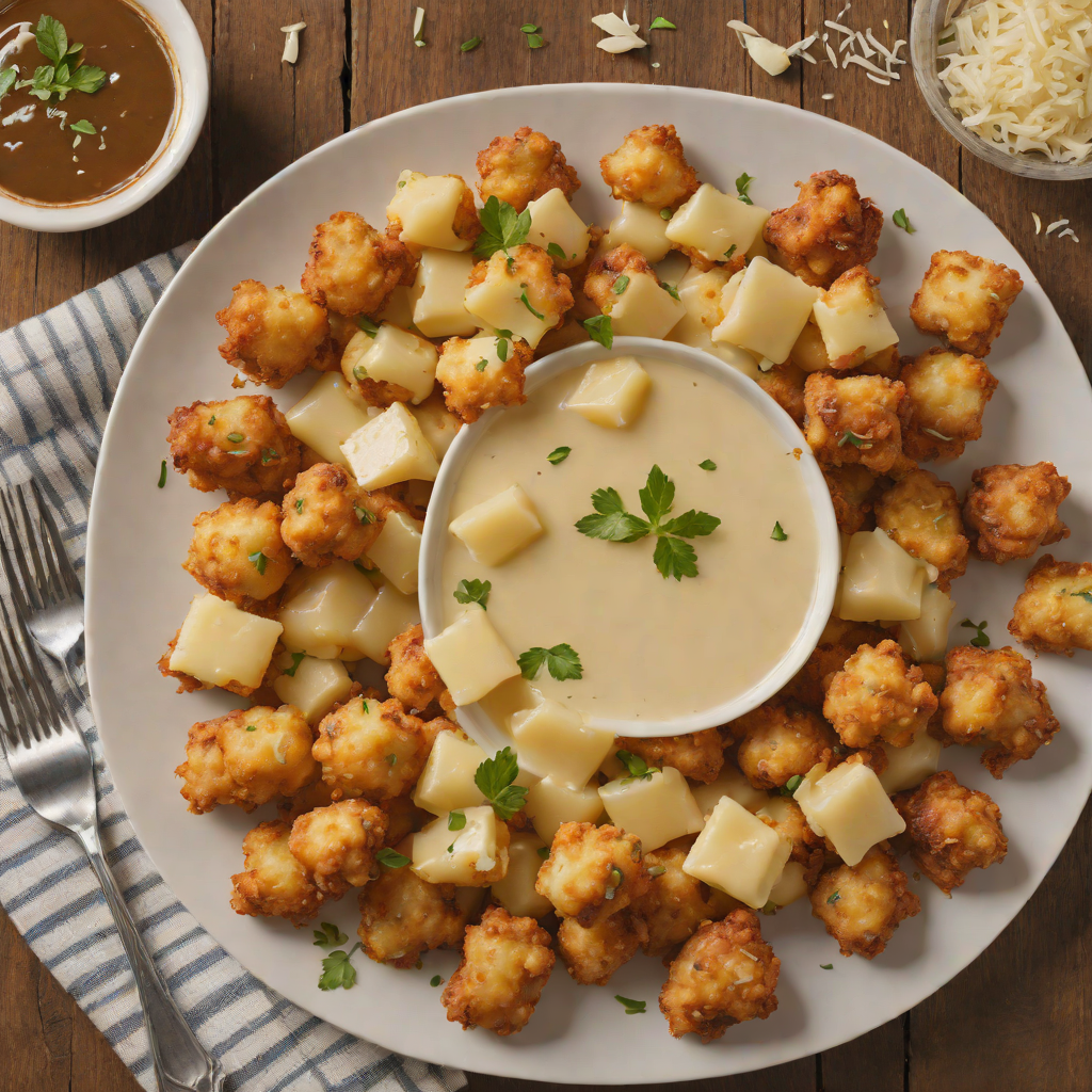 Brown Gravy-Smothered Cheese Curds with Garlic Parmesan Dipping Sauce