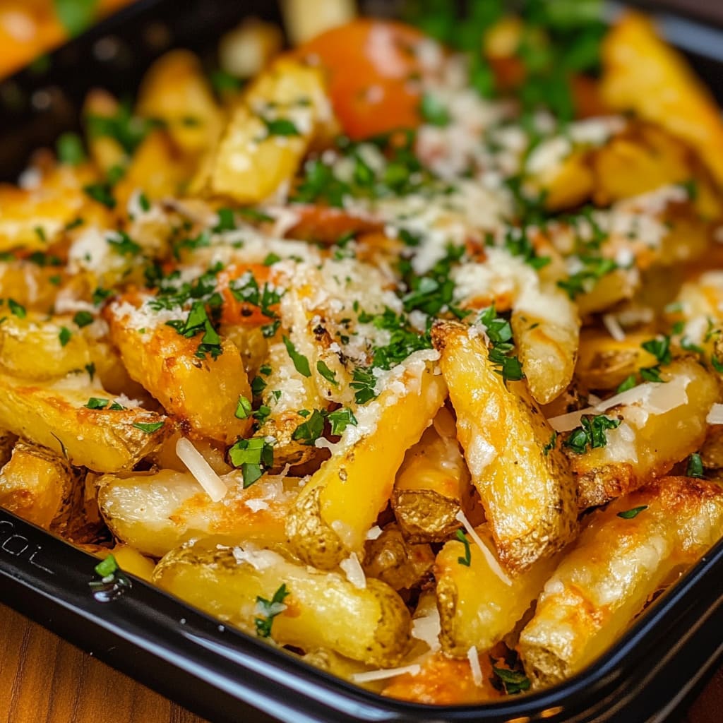 Garlic Parmesan Sidewinder Fries with Buffalo Garlic Sauce