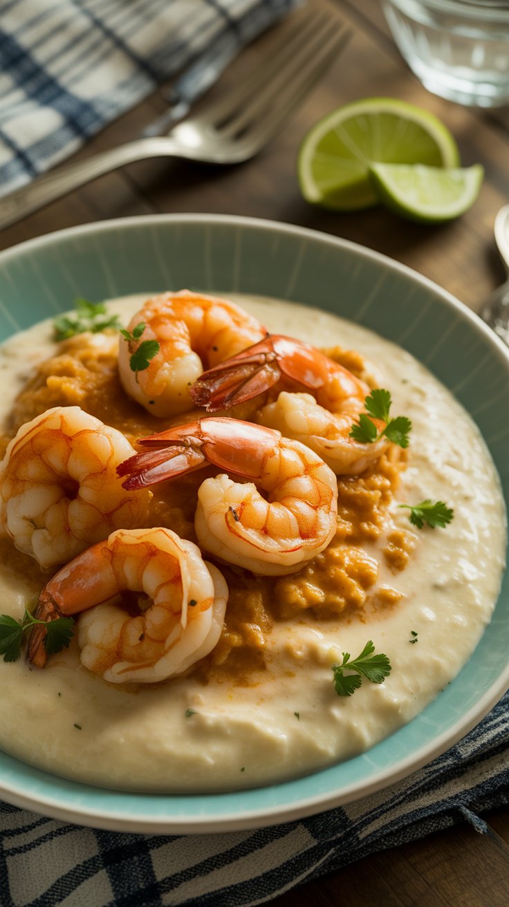 Spicy Shrimp and Grits with Cajun Butter Sauce