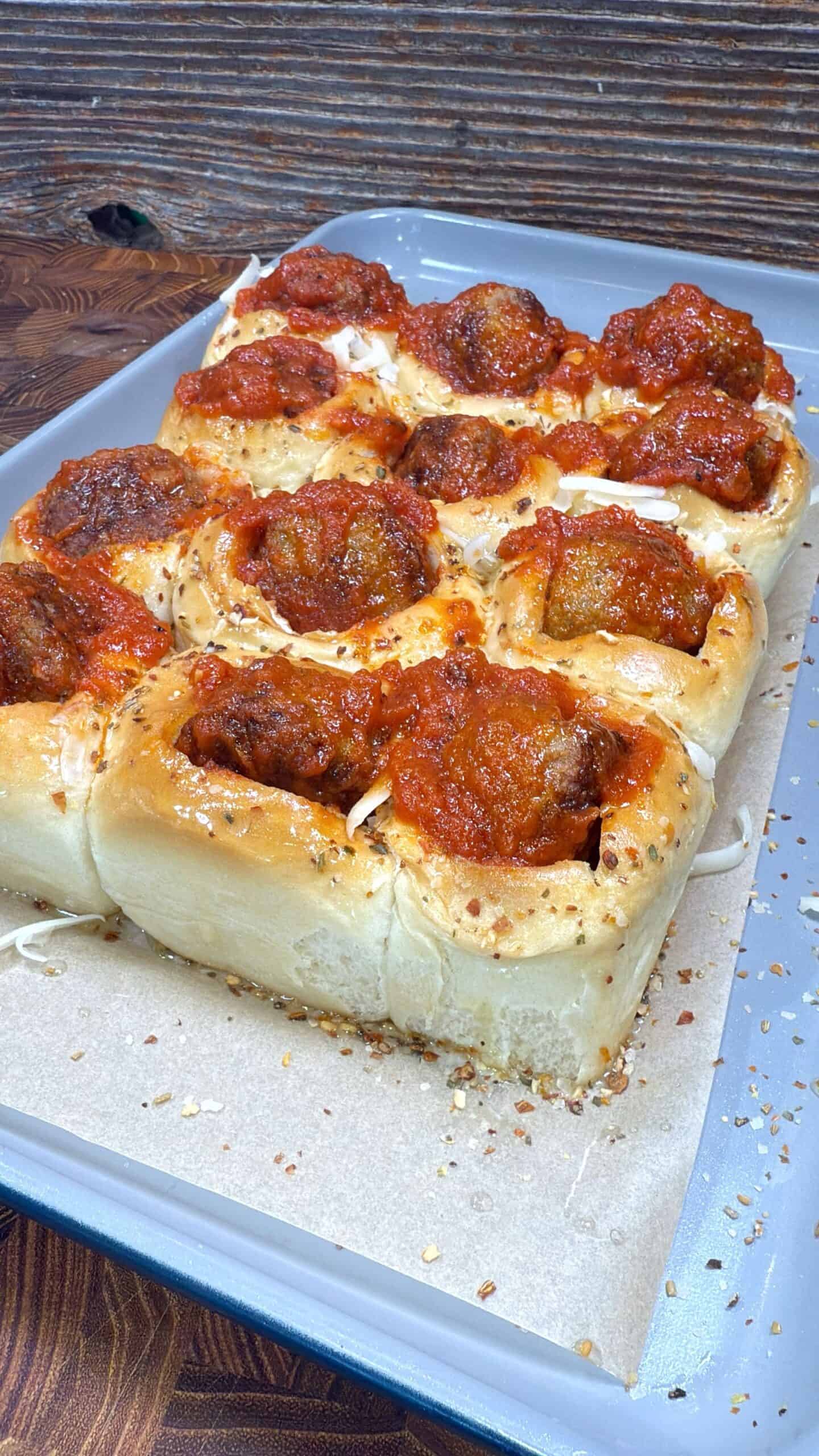 Baked Cheese-Stuffed Meatball Sliders with Marinara Dip