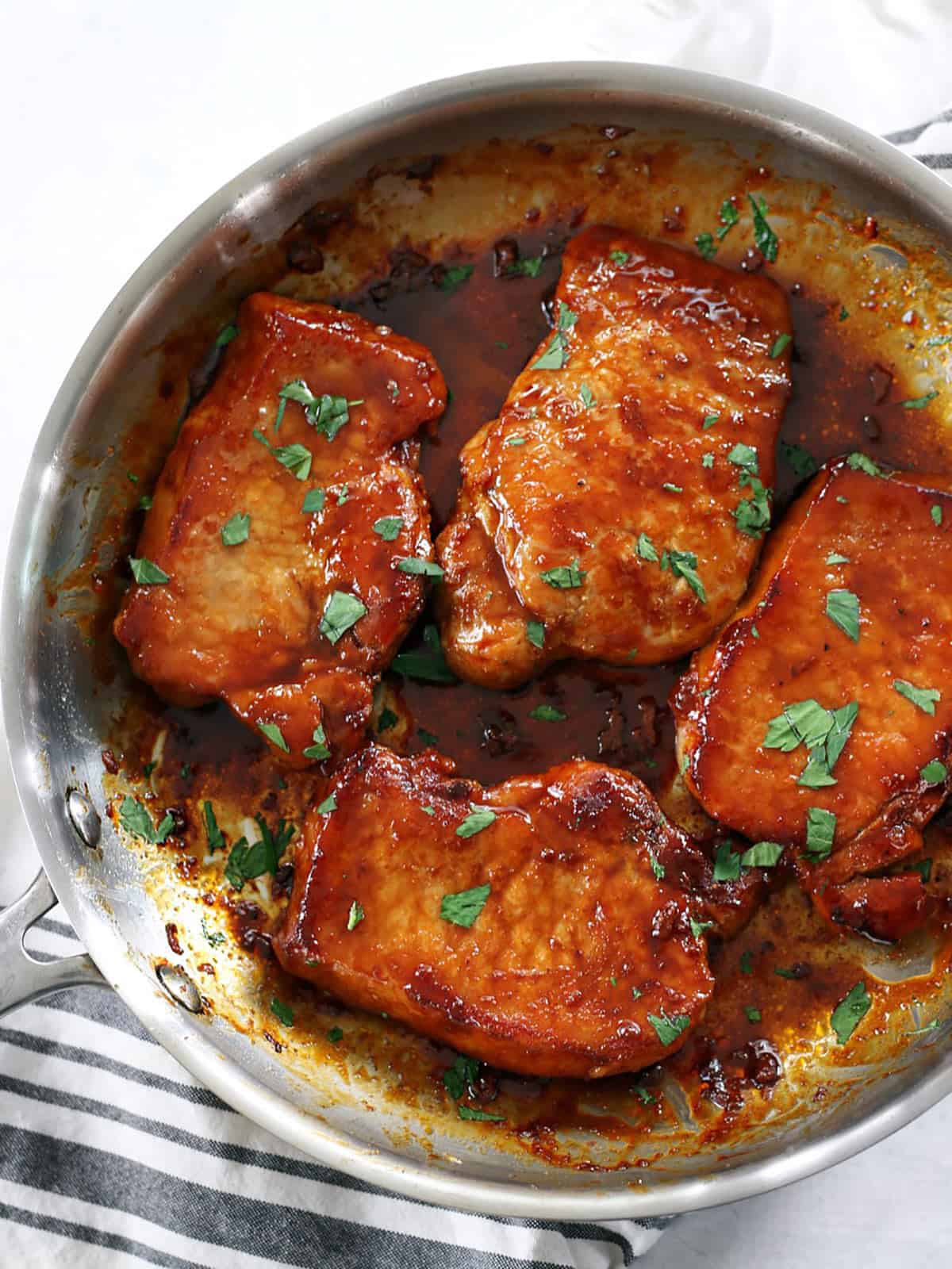 Spiced Dark Rum Glazed Caribbean Pork Chops