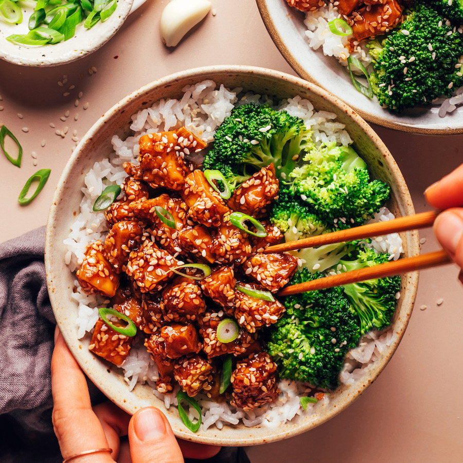 Sautéed Ginger-Garlic Tofu with Spicy Sesame Sauce