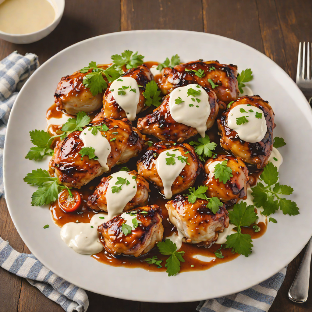 Caramelized Vinegar Chicken Thighs with Tangy Yogurt Sauce
