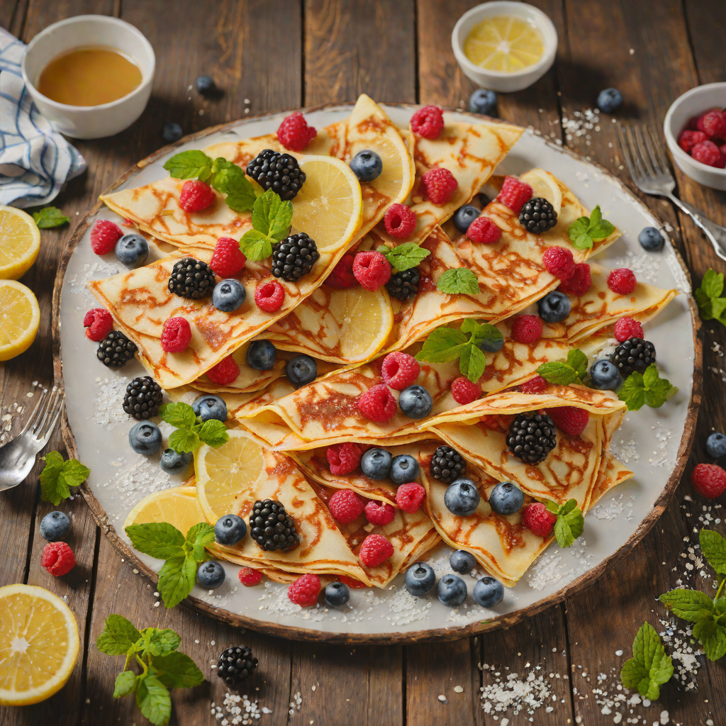 Classic French Crêpes with Lemon Sugar and Fresh Berries