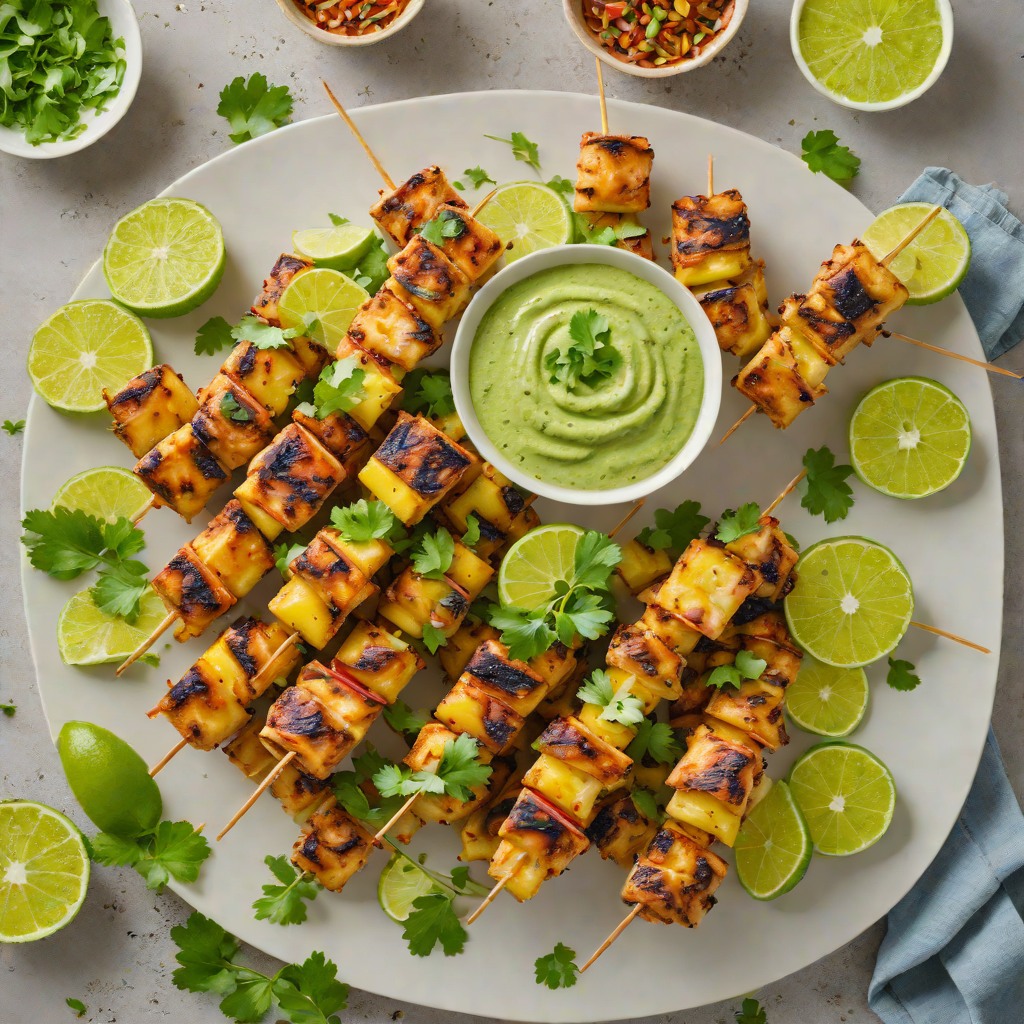 Rum-Spiced Pineapple Chicken Skewers with Cilantro-Lime Sauce