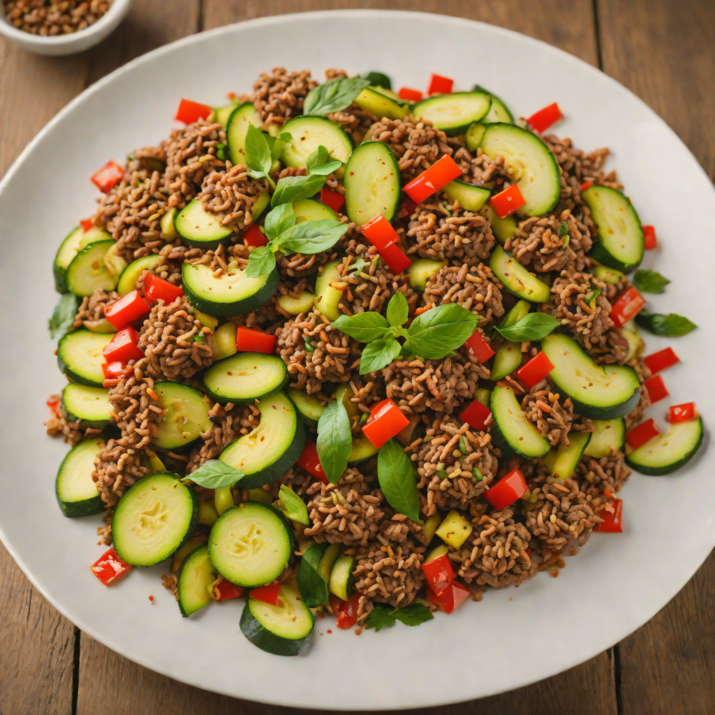 Sautéed Ground Beef with Zucchini and Roasted Red Pepper