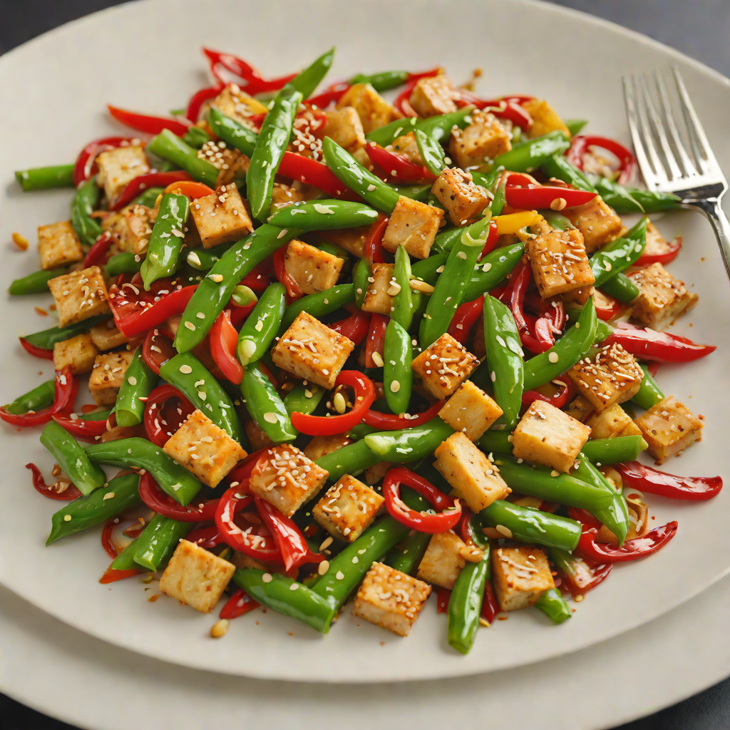Spicy Vegetarian Stir-Fry with Tofu, Bell Peppers, and Snow Peas