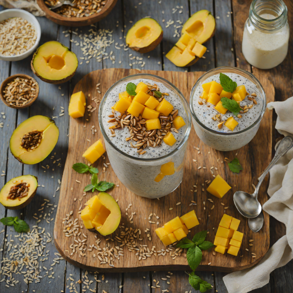 No-Bake Chia Seed Coconut Pudding with Mango