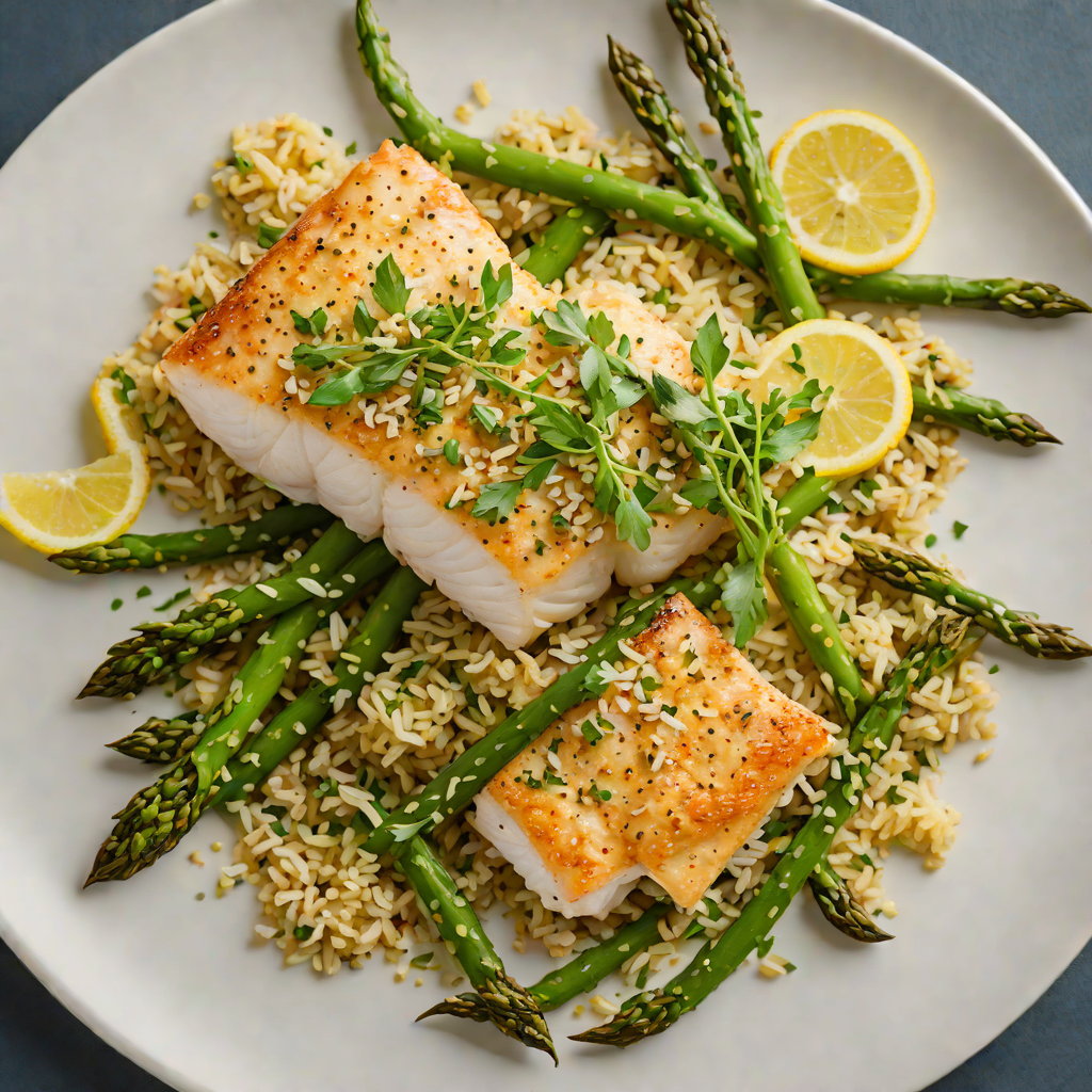 Baked Cod with Lemon-Herb Quinoa and Roasted Asparagus