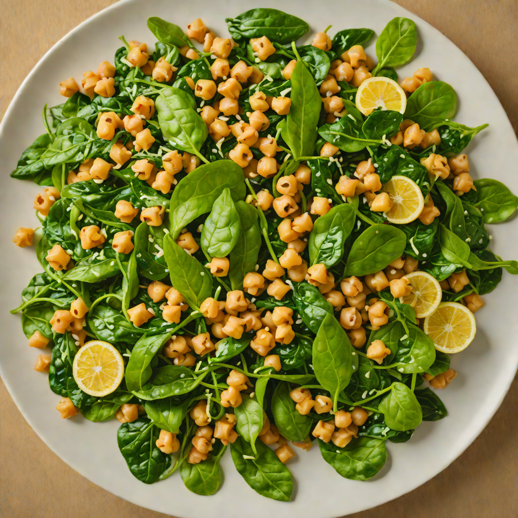 Sautéed Lemon-Garlic Spinach with Chickpea Salad