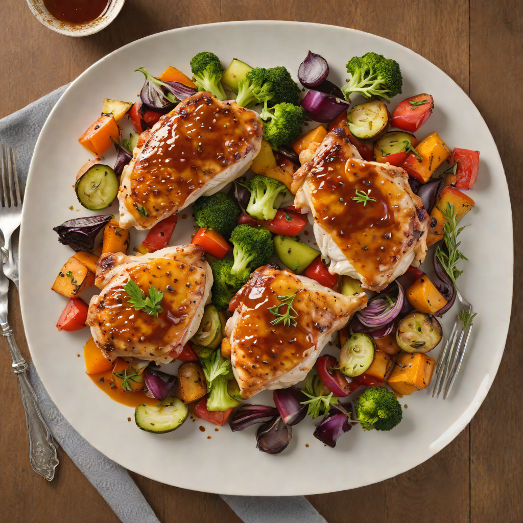 Pan-Seared Chicken with Mesquite Honey Glaze and Roasted Vegetables