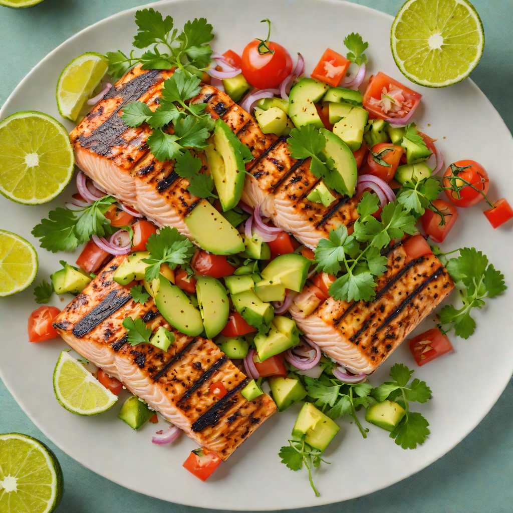 Cilantro-Lime Grilled Salmon with Avocado Tomato Salad