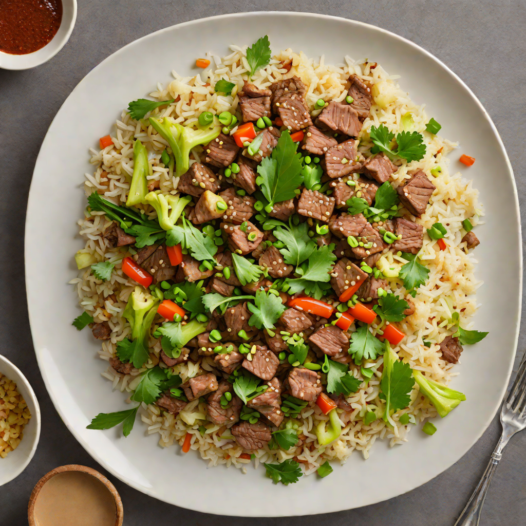 Sautéed Beef and Cauliflower Rice Stir-Fry with Ginger and Scallions