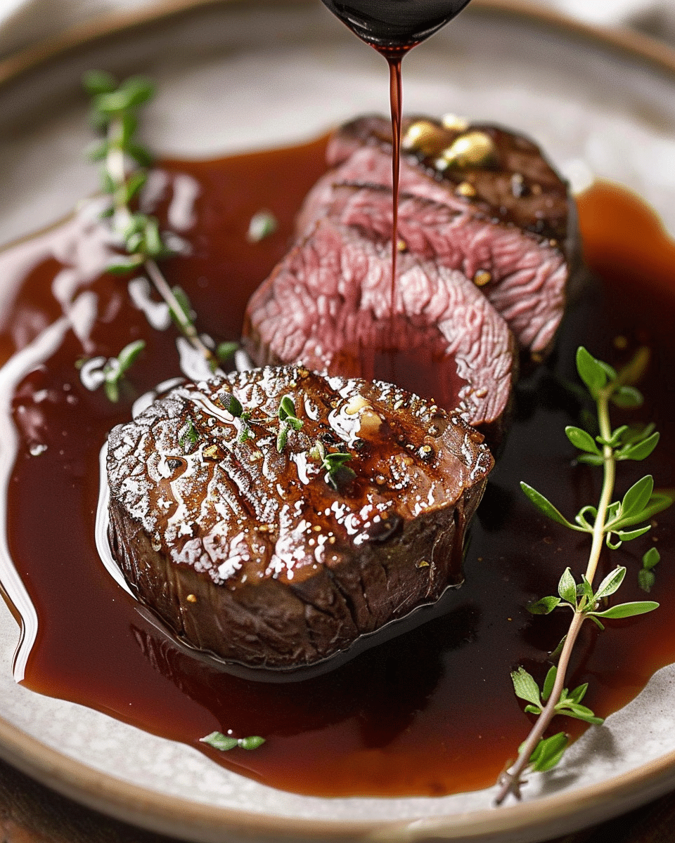 Pan-Seared Filet Mignon with Red Wine Mushroom Sauce