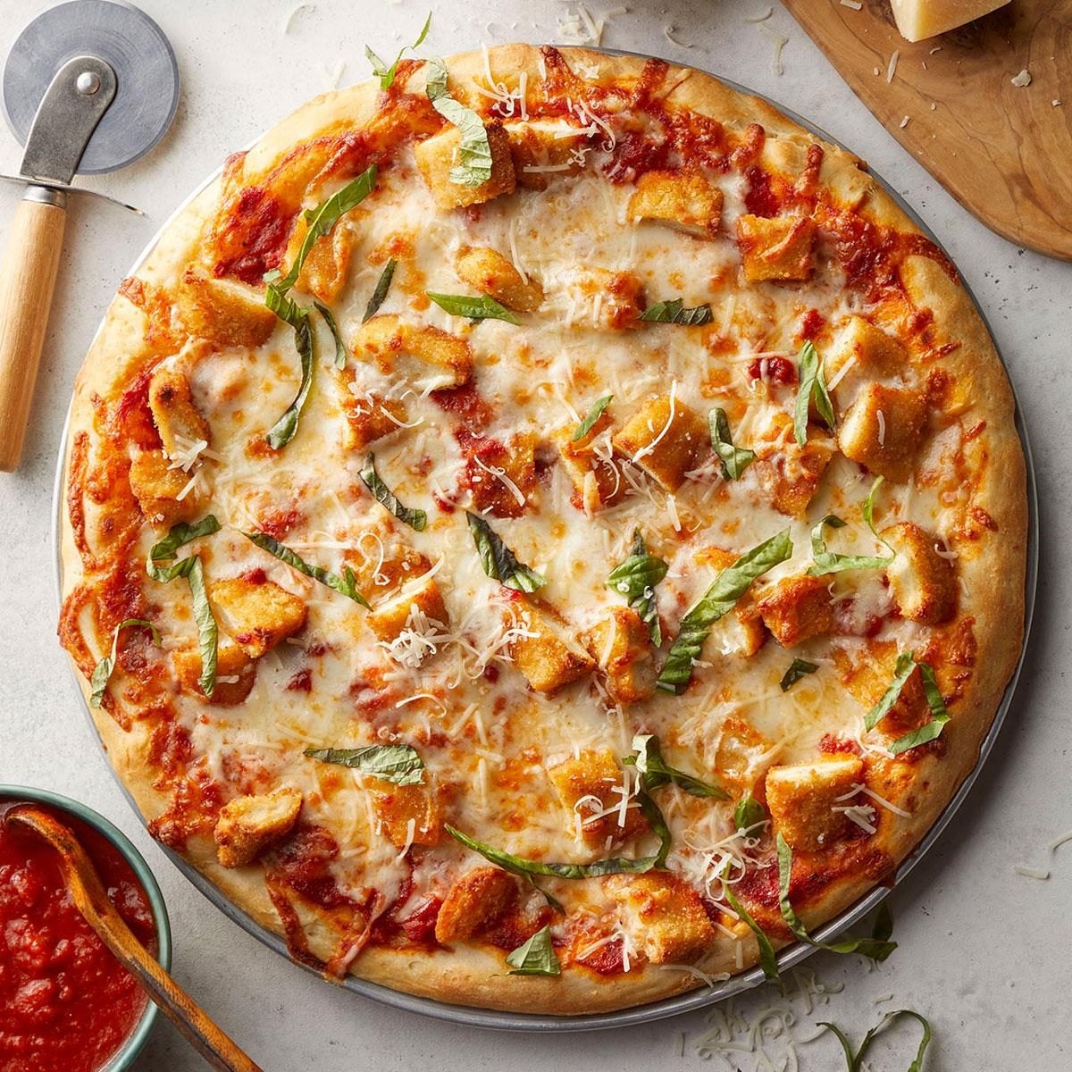 Chicken Parm Pizza with Tomato Sauce and Mozzarella