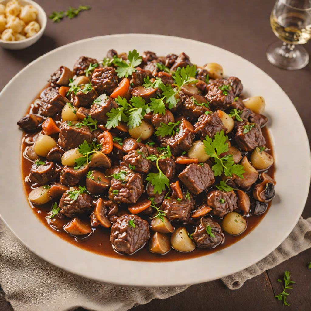 Slow-Cooked Beef Bourguignon with Pearl Onions and Mushrooms