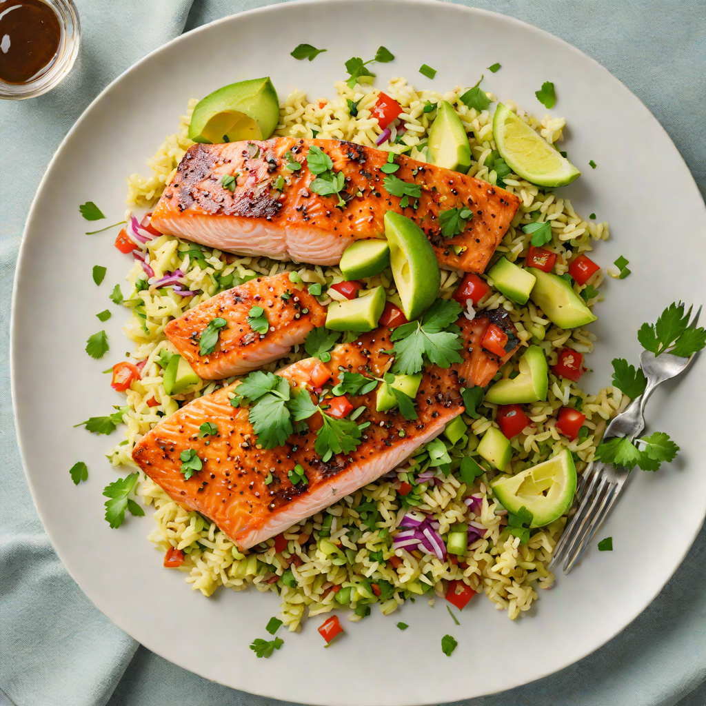 Pan-Roasted Salmon with Cauliflower Rice and Avocado-Cilantro Salsa