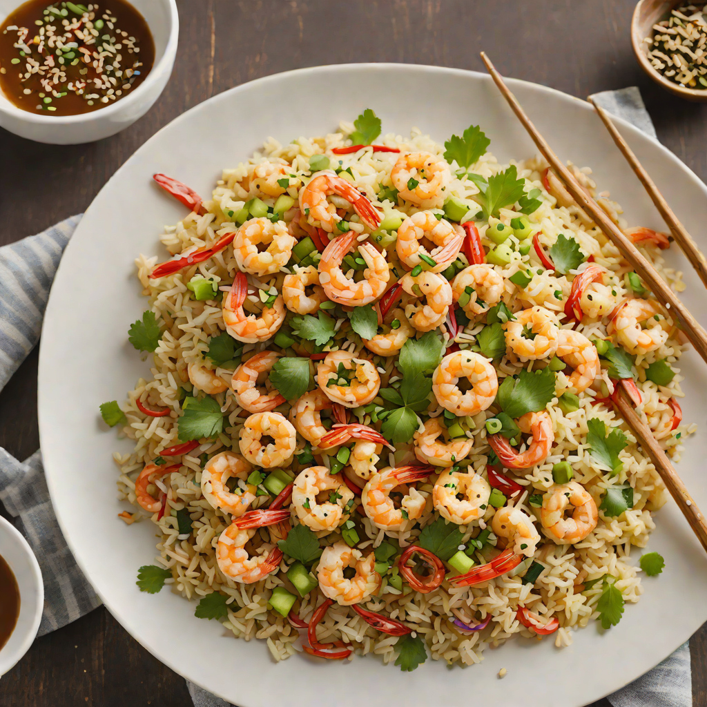 Cauliflower Rice Stir-Fry with Shrimp and Sesame Ginger Sauce