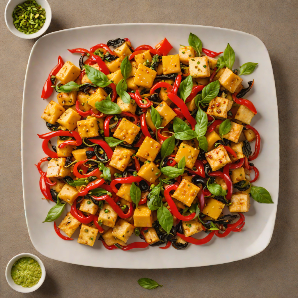 Stir-Fried Thai Basil Tofu with Bell Peppers and Chili
