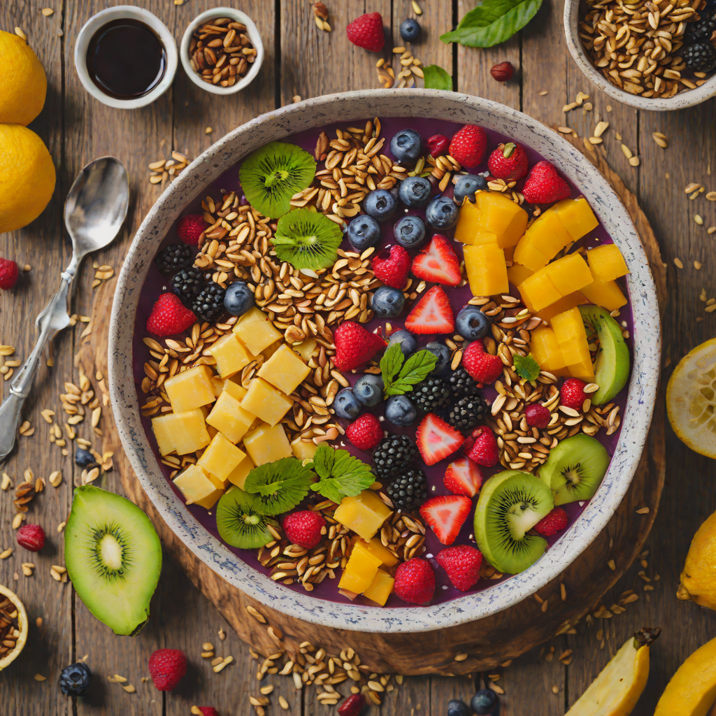 Sweetened Açaí Bowl with Granola and Tropical Fruits