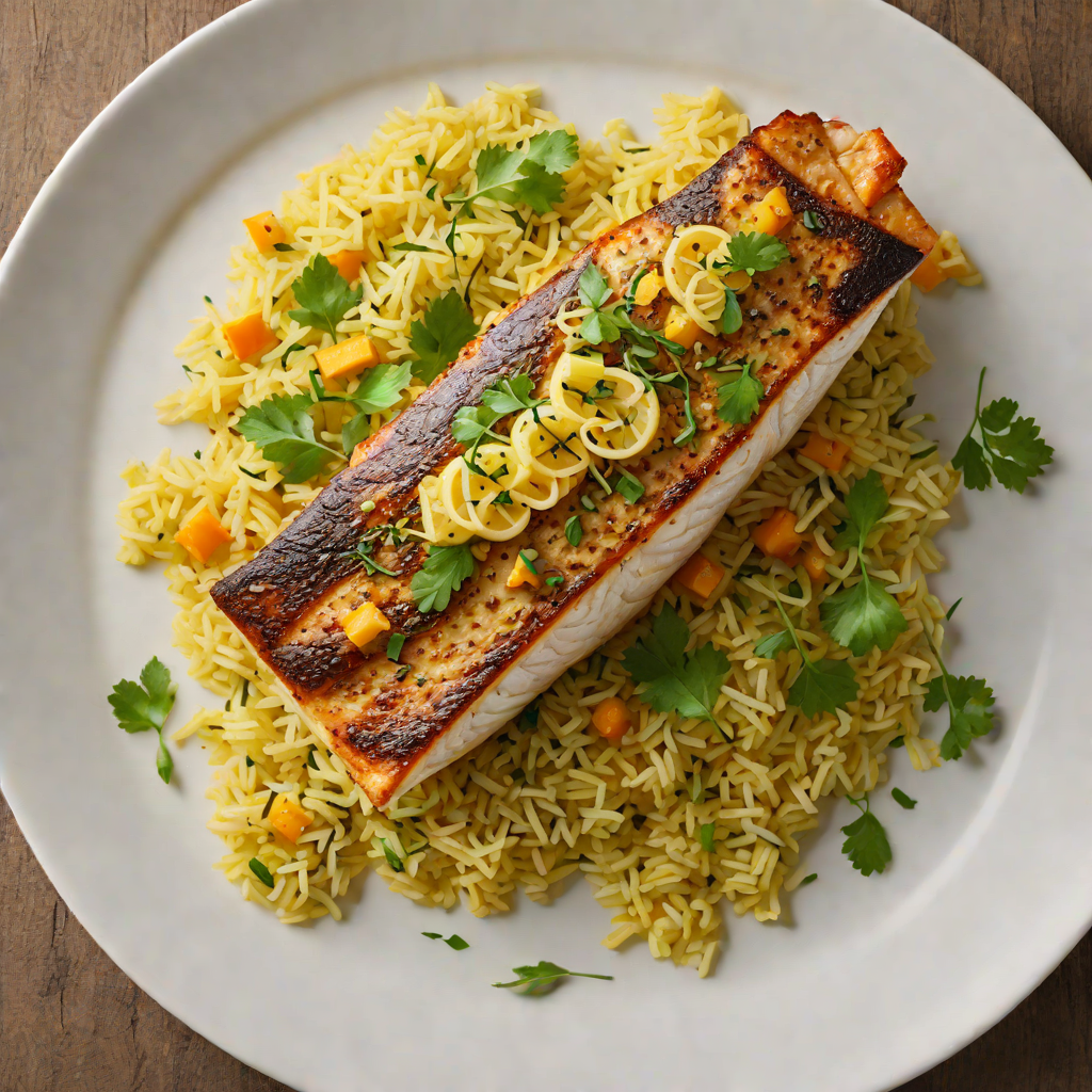 Pan-Seared Sea Bass with Garlic and Saffron Rice