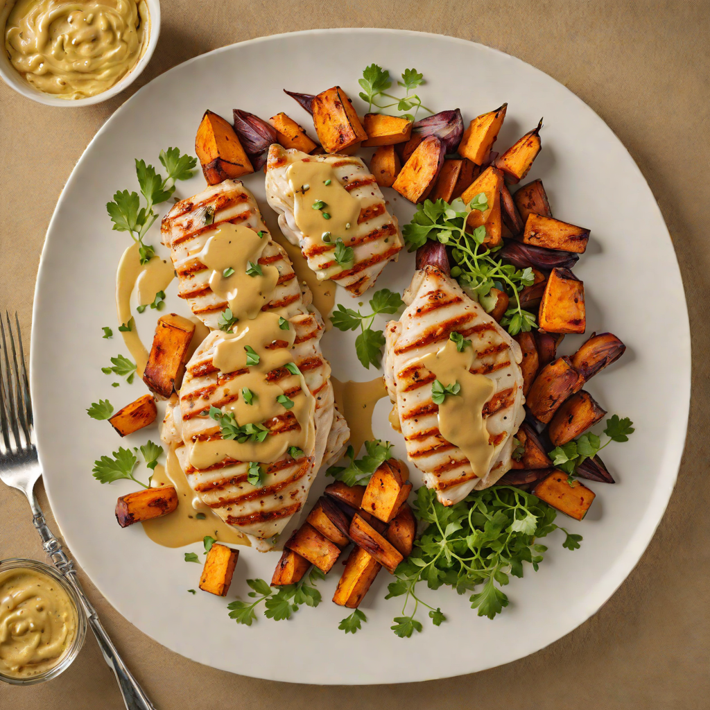 Pan-Seared Chicken with Honey Mustard and Roasted Sweet Potatoes