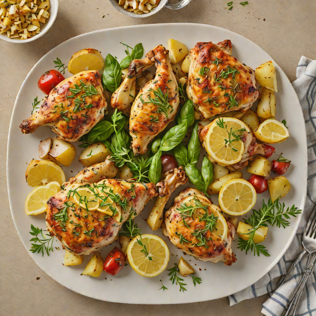 Baked Lemon-Herb Chicken with Roasted Garlic Potatoes