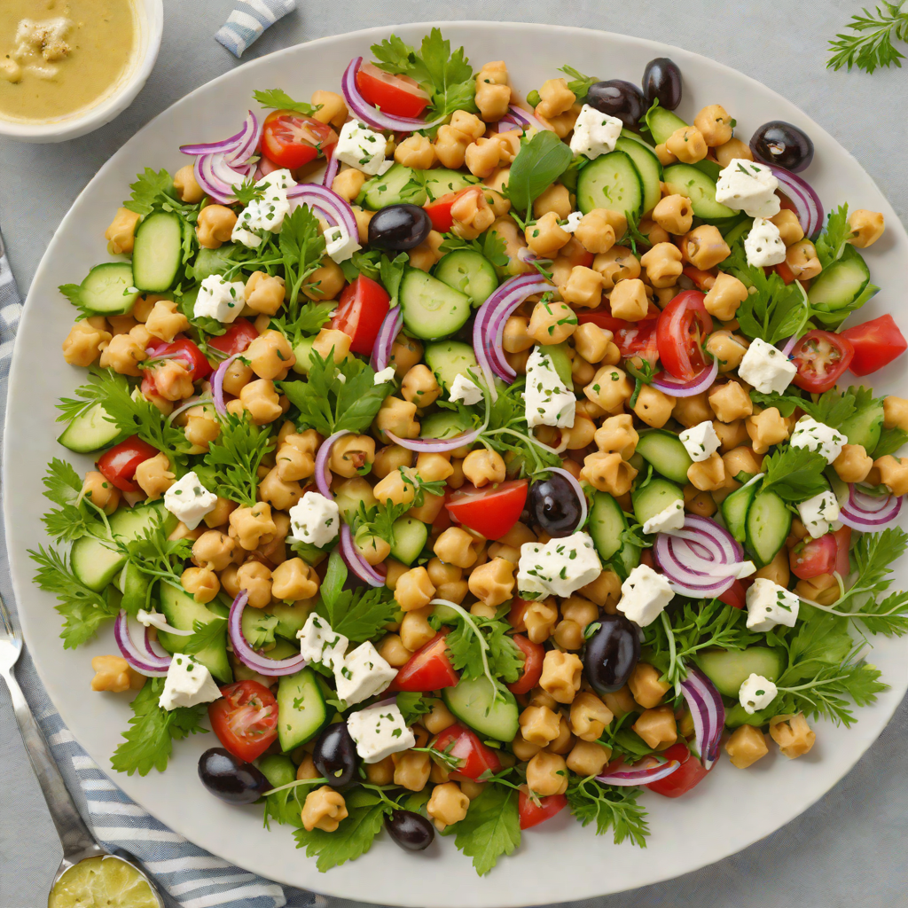 Chickpea and Tahini Greek Salad with Lemon-Dill Dressing