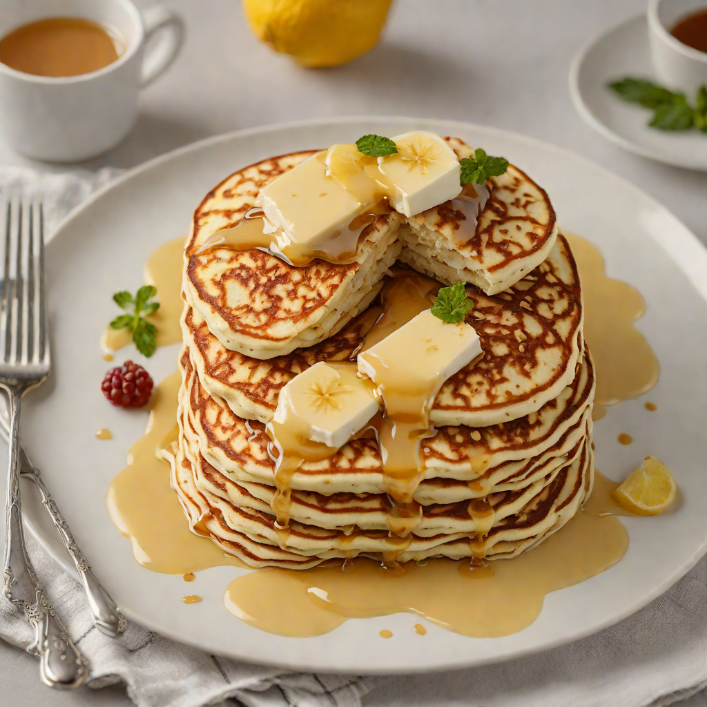 Ricotta Lemon Yogurt Pancakes with Honey Drizzle