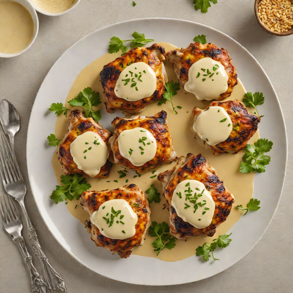 Baked Herb-Rubbed Chicken Thighs with Garlic Cream Sauce