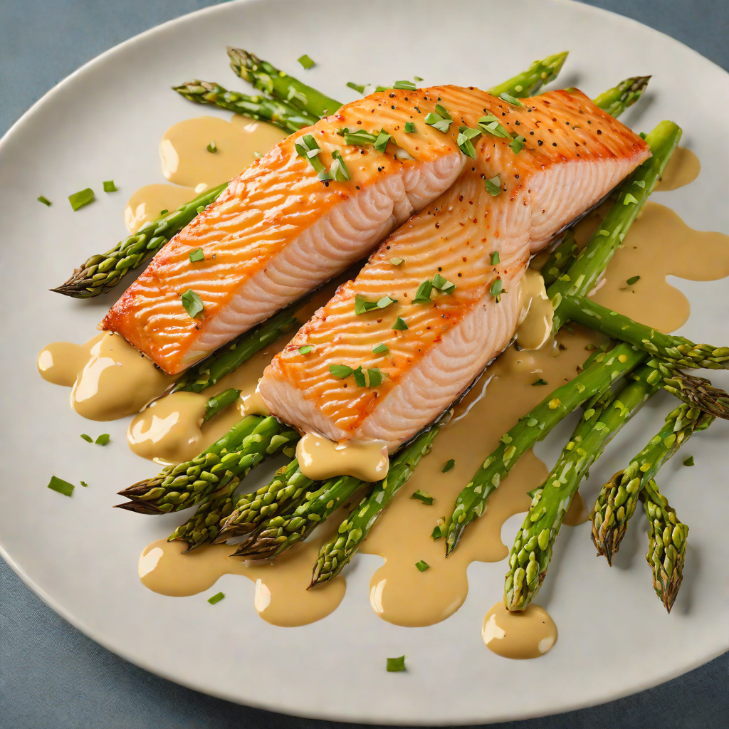 Pan-Seared Salmon with Honey Mustard Glaze and Asparagus
