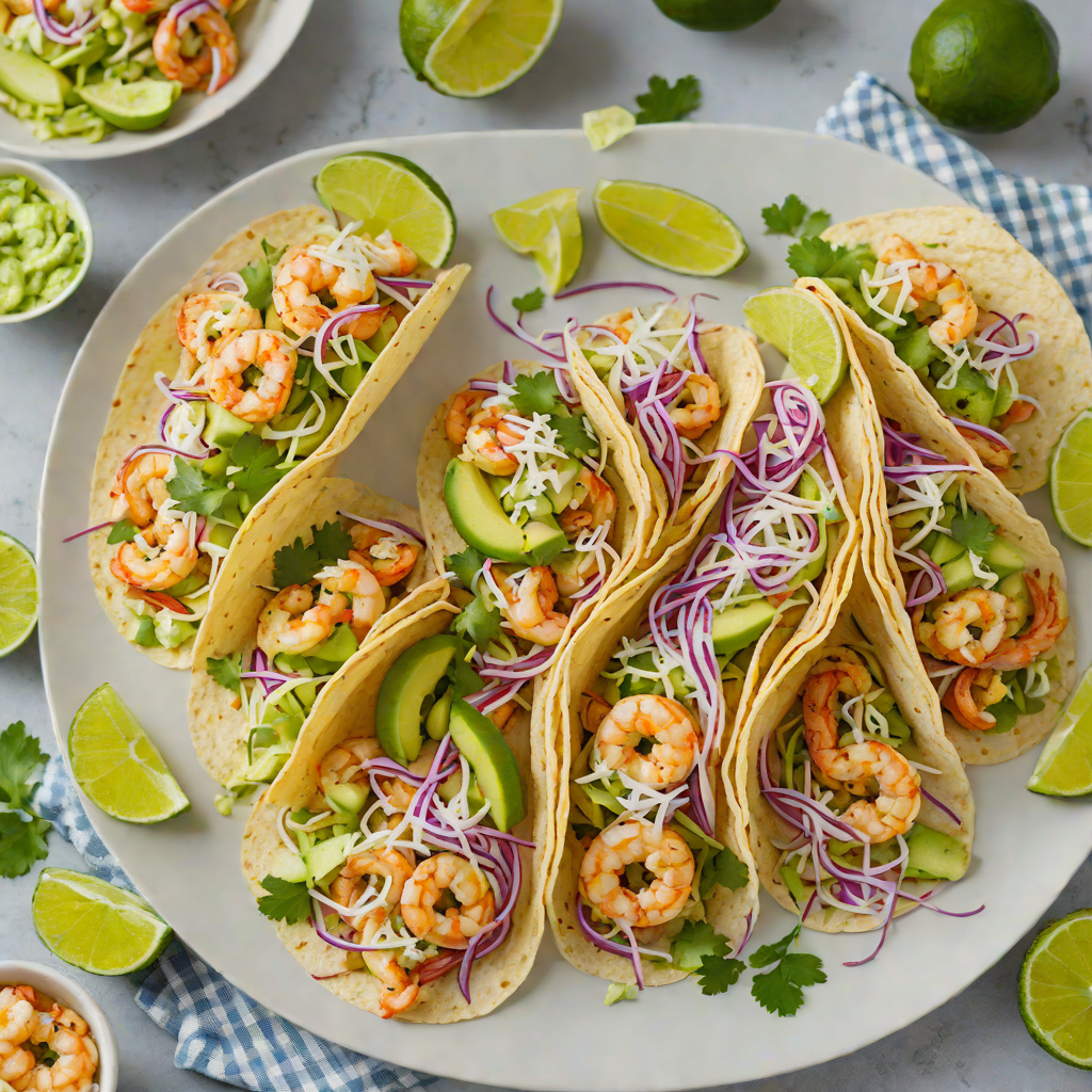 Lemon-Garlic Shrimp Tacos with Cabbage Slaw and Avocado Crema