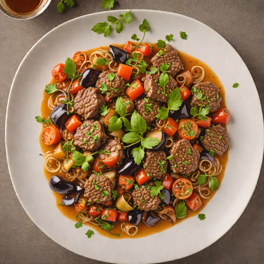 Sautéed Lamb with Tomato and Eggplant Simmered in Olive Oil