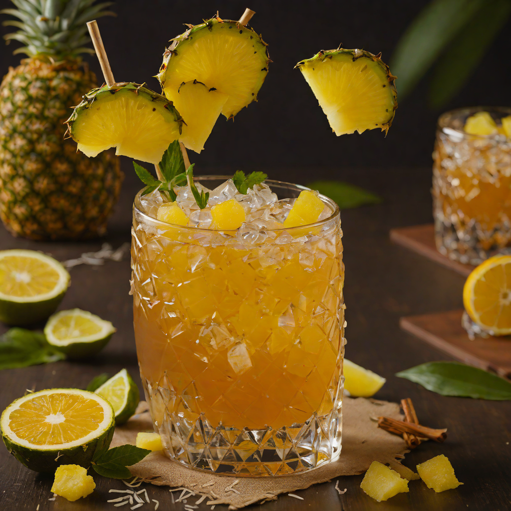 Tiki-Style Spiced Rum Cocktail with Citrus and Pineapple