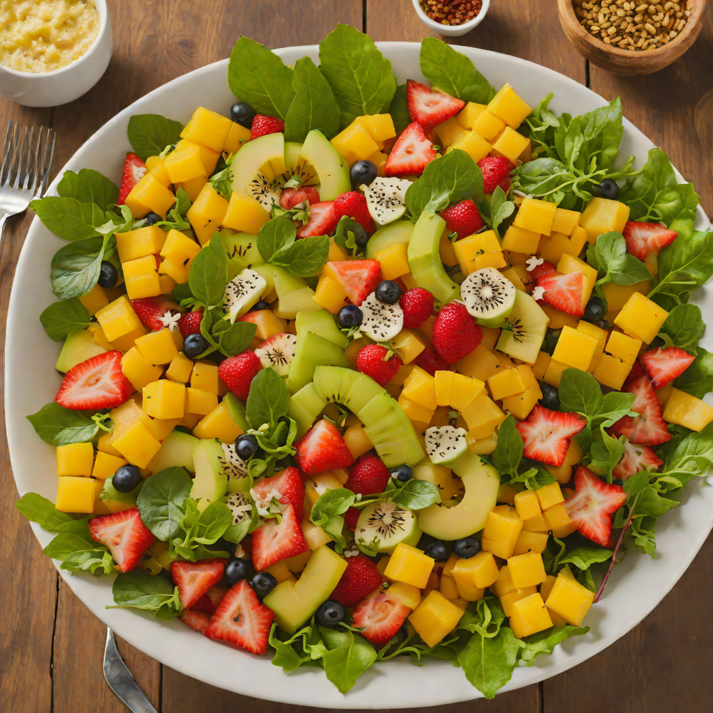 Carved Tiki-Inspired Tropical Fruit Salad with Spiced Honey Dressing