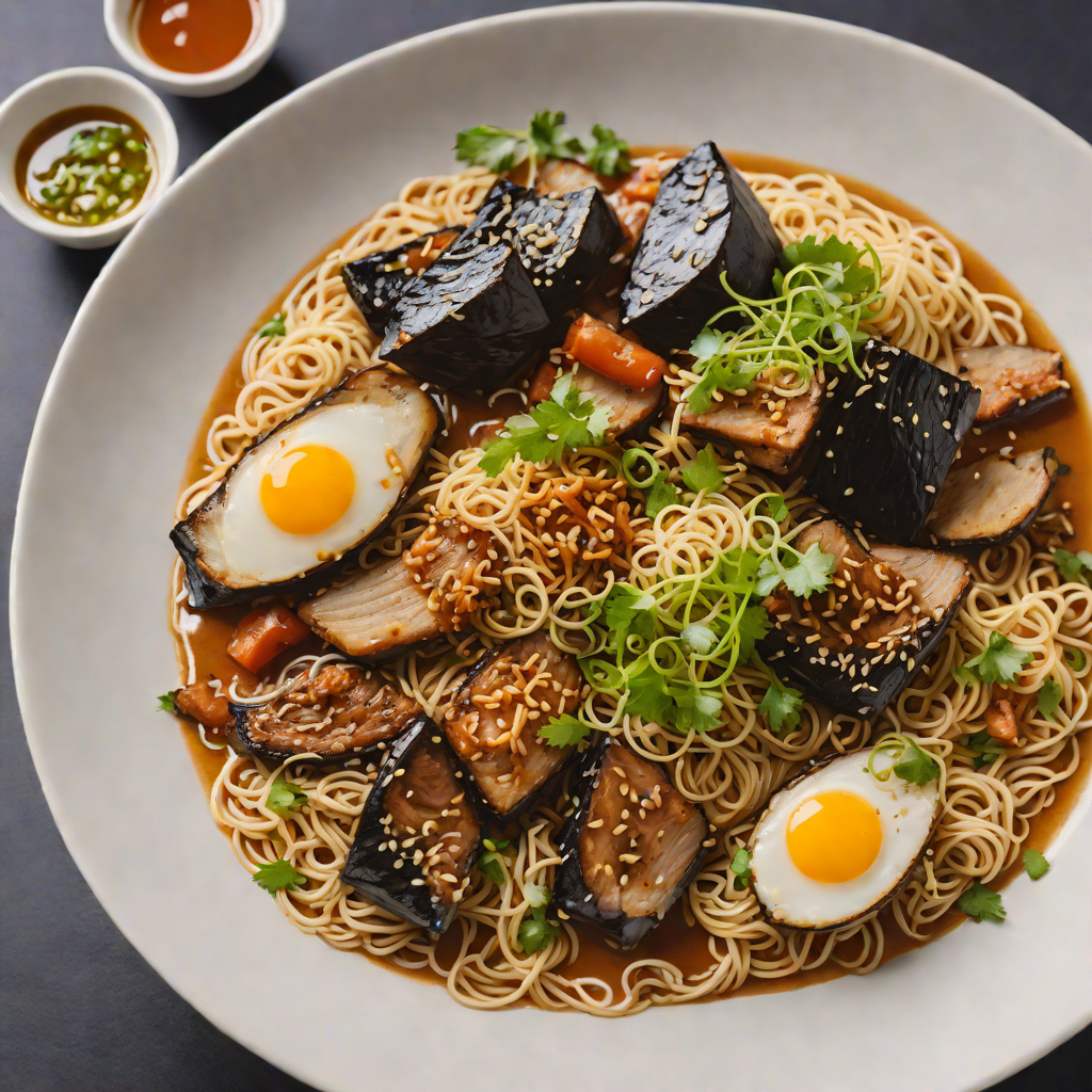 Midnight City Cyberpunk Ramen with Miso-Glazed Eggplant